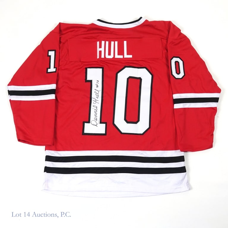Blackhawks Dennis Hull Signed Jersey AS IS: Chicago Blackhawks custom jersey size XL signed by former Chicago Blackhawks player Dennis Hull. Hull used a black Sharpie to carefully sign across the numeral "1" on the back side. This signature doe