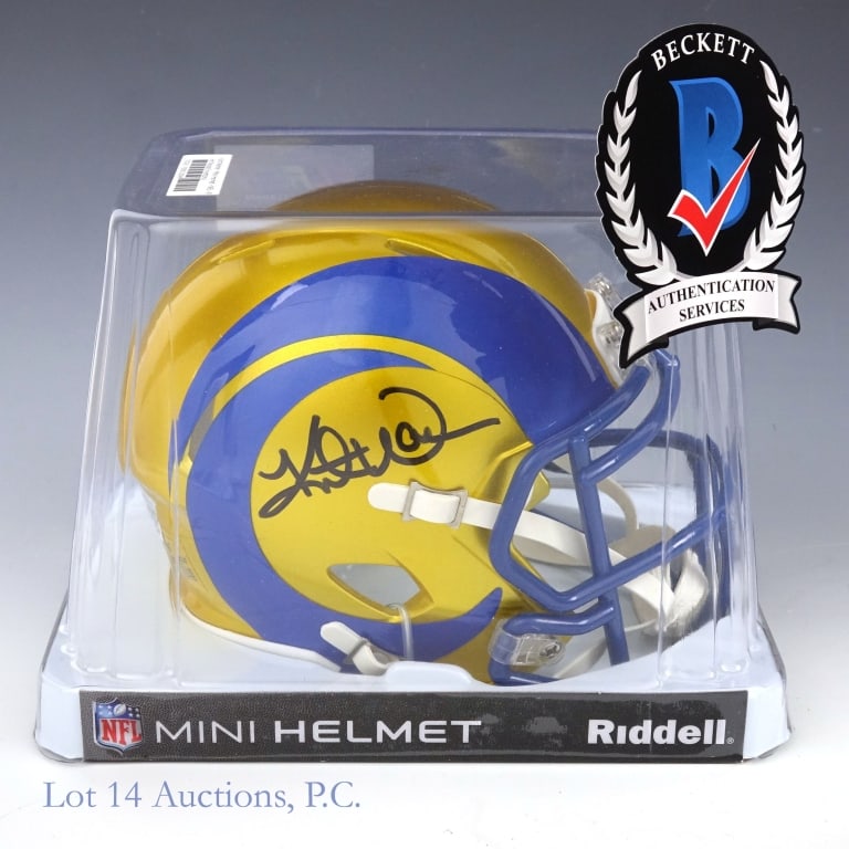 Kurt Warner Signed Rams Mini Helmet Beckett: Kurt Warner signed Los Angeles Rams mini helmet. Beckett witnessed on 3/9/22 in Scottsdale, AZ. Beckett COA #WU06610.