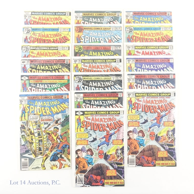 ASM #179-197 (missing #194) Key MARVEL (19): ASM #179-197 (missing #194) Key MARVEL (19). Nineteen (19) Amazing Spider-Man comic books ranging #179-197 (missing #194 for complete run), including Key issues. Some Key Issues: #182 - Peter