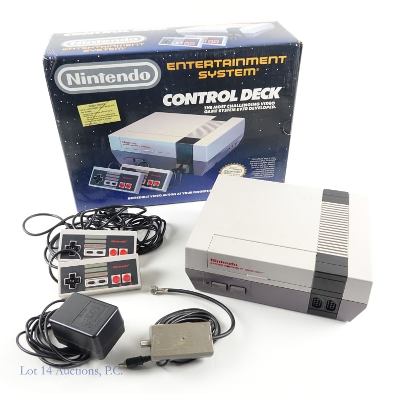 Nintendo NES Control Deck In Original Box T&W: Nintendo Entertainment System NES Control Deck console, two (2) original controllers, original A/V cable, and original power adapter. In original box, no manual. Tested and working per consigner.