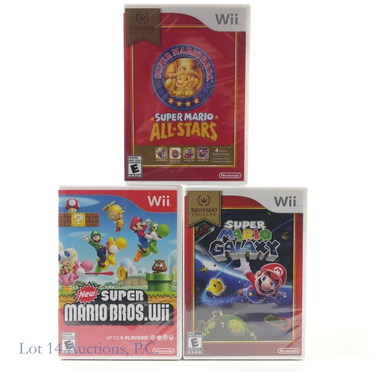 Nintendo Wii Factory Sealed Mario Games (3): Three (3) Nintendo Wii factory sealed Mario games - Super Mario All Stars, Super Mario Galaxy, and Super Mario Bros. Wii.