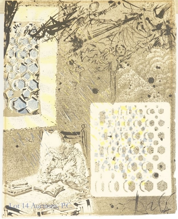 Salvador Dali "Reverie of Don Quichotte" Litho: Lithographic print of Salvador Dali's piece "Reverie of Don Quichotte". Print measures approximately 16 x 12.5", frame measures approximately 21.5 x 18".