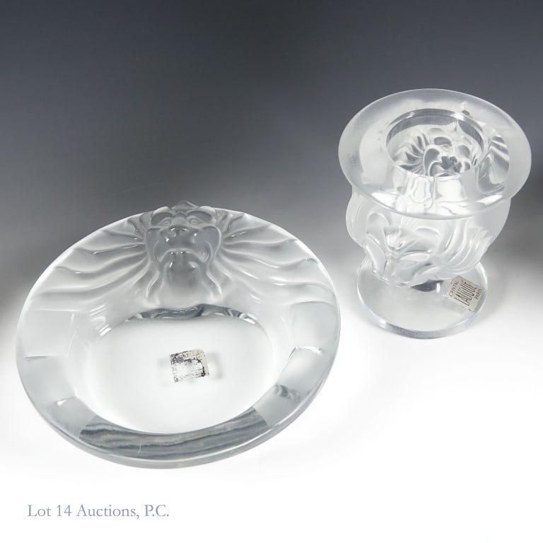 Lalique "Tete de Lion" Ashtray and Candleholder (1 of 6)