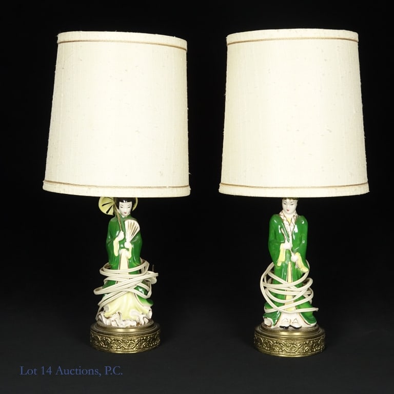 Pair Of Mid Century Asian Ceramic Figural Lamps (1 of 10)