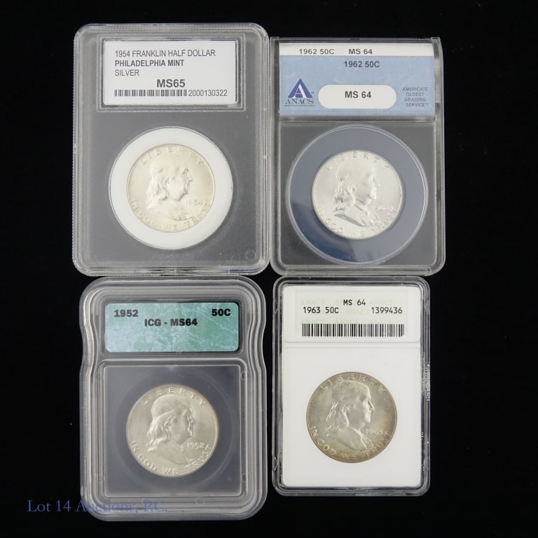1952 - 1963 US Silver Franklin 50c (MS64-MS65), 4 (1 of 2)