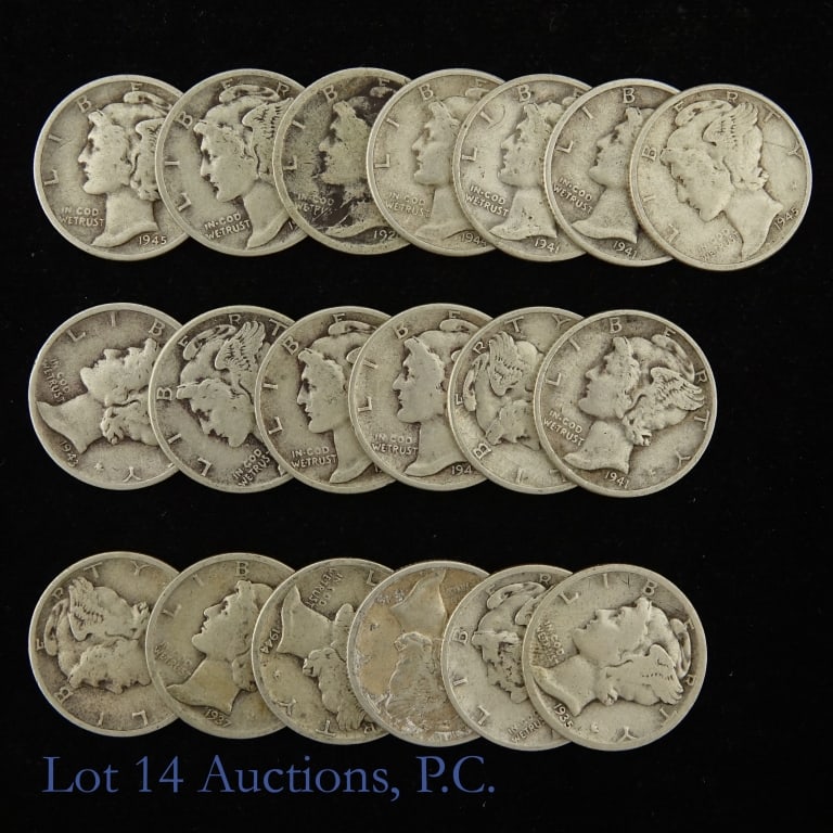 US 1.3 Ozt. 90%-Silver Mercury Dimes (19) (1 of 3)