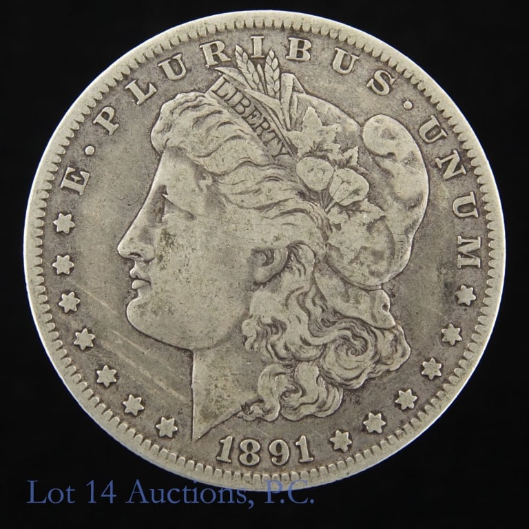 1891-O US Silver Morgan Dollar (*Better Date): 1891-O United States silver Morgan dollar (New Orleans Mint). *Per consigner, a better date. Metal is 90% silver and weighs 26.39 grams. Mintage is 7,954,529. Silver content confirmed on Lot 14