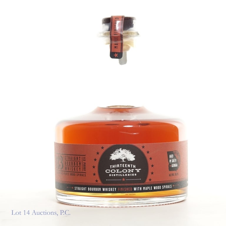 Thirteenth Colony Maple Wood Spirals Bourbon: Thirteenth Colony Maple Wood Spirals Bourbon (2025), straight bourbon whiskey finished with maple wood spirals, 113 Proof, 750 ml.