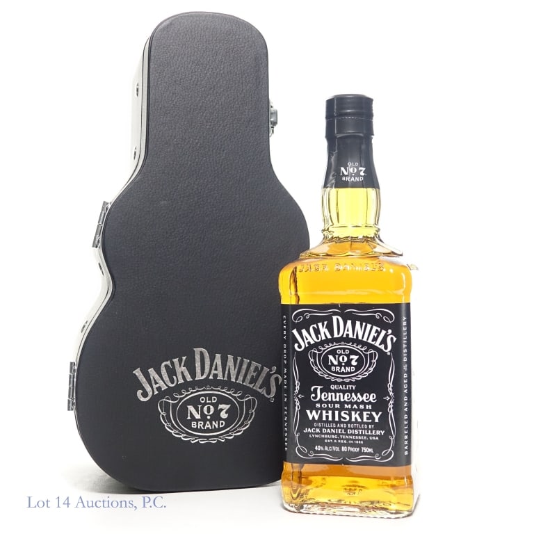 Jack Daniel's Whiskey Guitar Case Gift Set: Jack Daniel's Tennessee Whiskey, 80 Proof, 750ml. Gift set includes a limited edition Jack Daniel's bottle stopper and the Jack Daniel's guitar case-shaped box to hold full set.