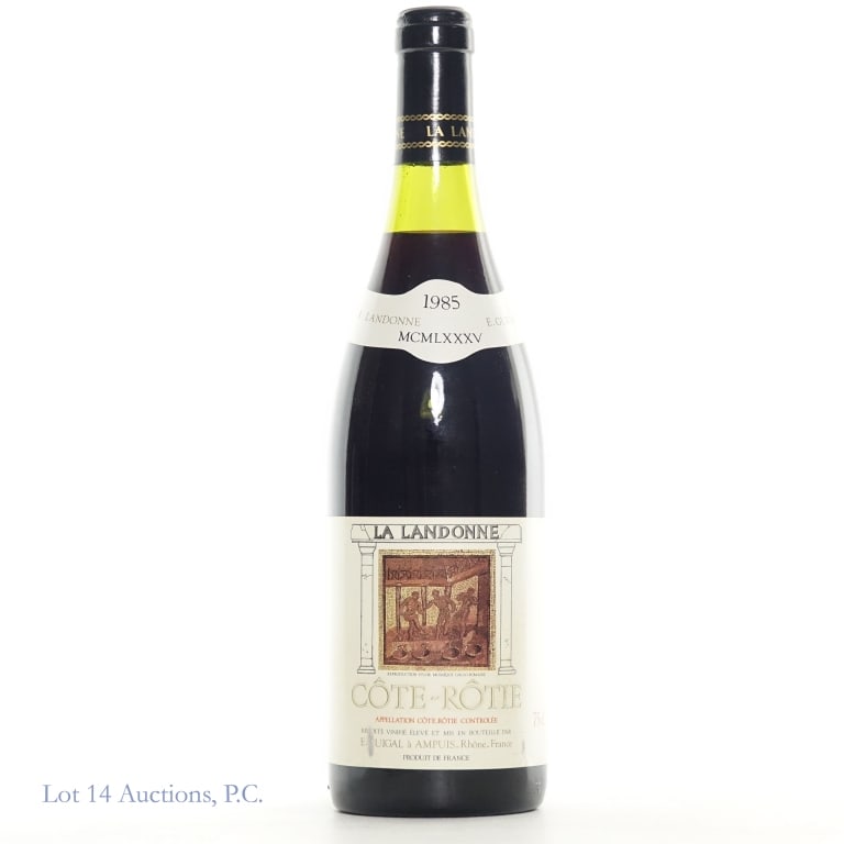 1985 La Landonne Cote-Rotie, E. Guigal: 1985 La Landonne Cote-Rotie, E. Guigal. 750ml., no stated ABV. Please see photos for label condition and fill level. Consigned by the estate of the collector who stored wine and champagne bottles hori