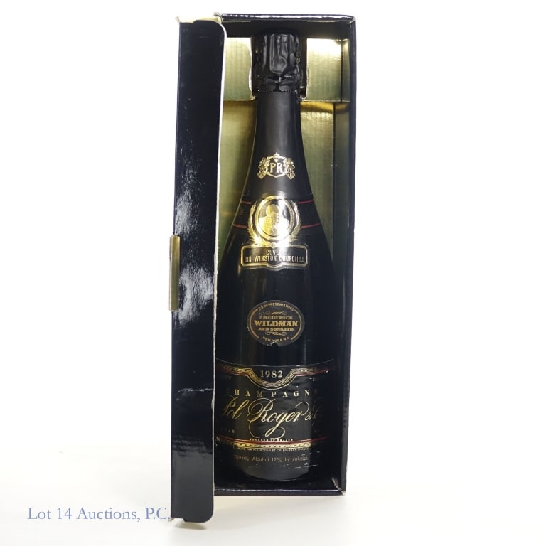 1982 Pol Roger Cuvee Sir Winston Churchill Chmpgn: 1982 Pol Roger Cuvee Sir Winston Churchill Brut Champagne, with box. 750ml., 12%abv. Consigned by the estate of the collector who stored wine and champagne bottles horizontally in the family's tempera