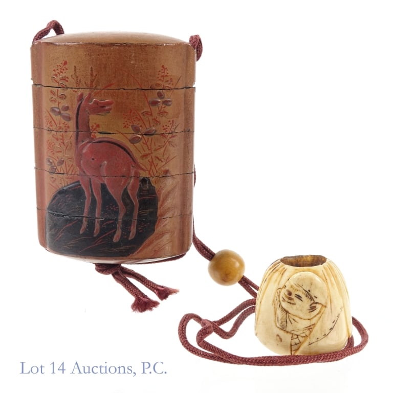 Japanese Lacquer Inro With Bone Netsuke (1 of 5)