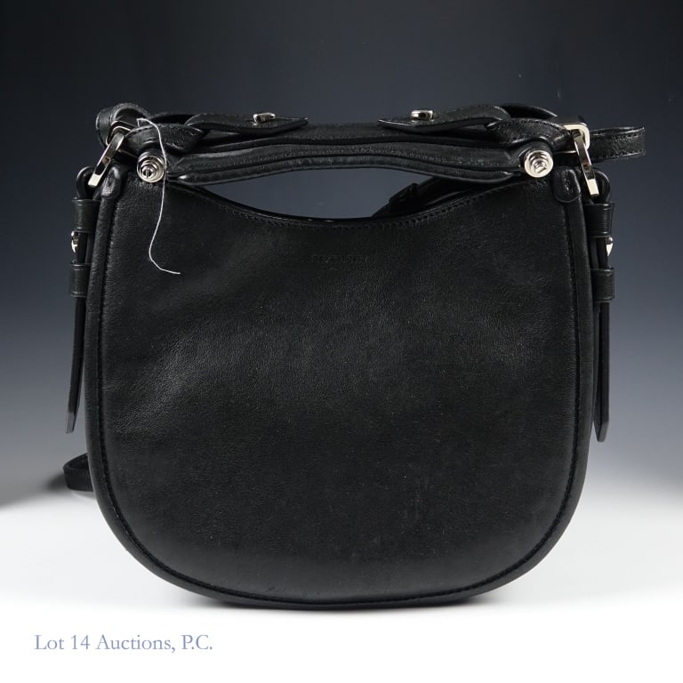 Givenchy Obsedia Black Leather Hobo Bag: Black leather bag with silver toned hardware. Comes with cloth dust bag. Very good condition, little to no signs of wear other than some small scuffs which could likely be taken out. Measures