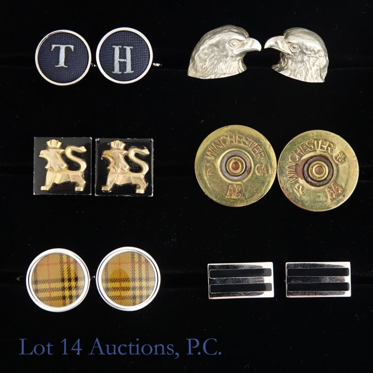 Cufflinks Kreisler, Trent, Winchester, More (6): Six (6) pairs of cufflinks - Kreisler Quality 12K gold filled, Trent eagle head, Winchester shell casing and more. See photos for details and selection.