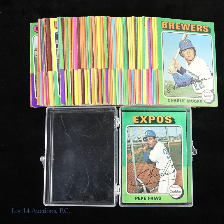 1975 Topps Baseball Cards (72): We counted a total of 72 assorted cards from the 1975 Topps baseball issue. We did not see any key cards from that year in this group but we did see a number of stars, semi-stars, and commons. 