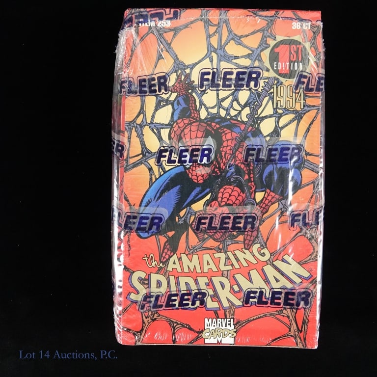 Factory Sealed 1994 Amazing Spider-Man Cards: Factory Sealed 1994 Amazing Spider-Man Cards. Factory sealed box of 1994 Fleer Amazing Spider-Man, First Edition trading cards. Light shelf wear. See photos for more details on condition and
