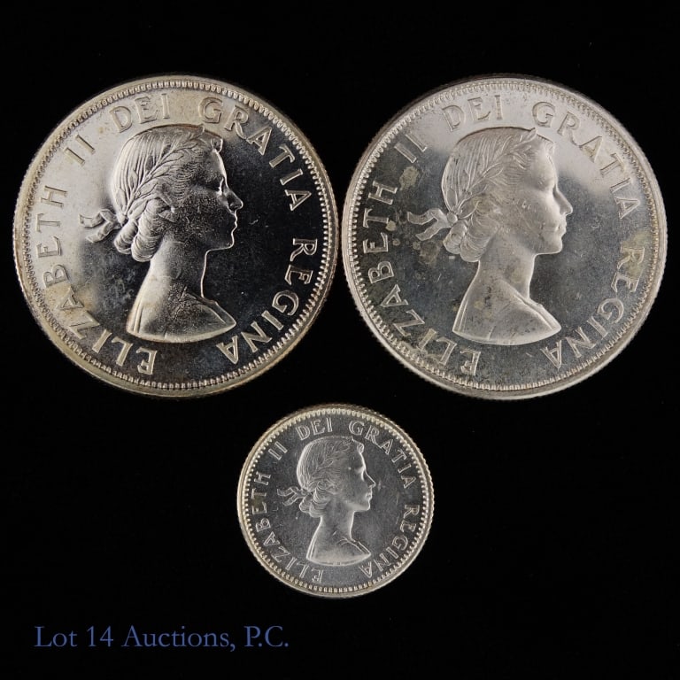 1958 - 1964 Canada 10c & 50c 80%-Silver Coins (3) (1 of 2)