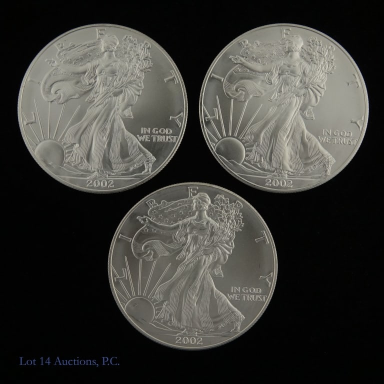 2002 (W) American Silver Eagle $1 Bullion (BU), 3 (1 of 2)