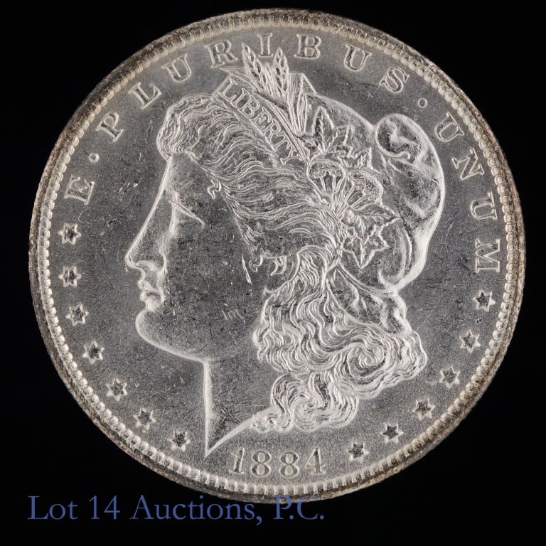 1884-O US 90%-Silver Morgan Dollars (*CH BU): 1884-O United States silver Morgan dollar (New Orleans Mint). *Per consigner, with great original luster in CH BU condition. Per Greysheet, "demand is strong for O-mint Morgan dollars". Metal is 90% s