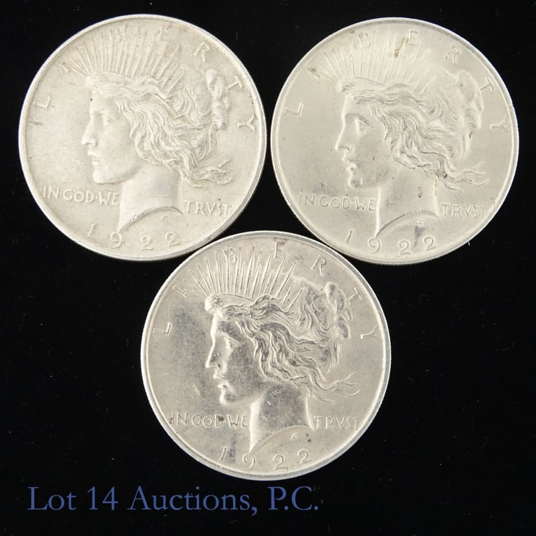 1922 (P) US 90%-Silver Peace Dollars (*XF-AU), 3 (1 of 2)