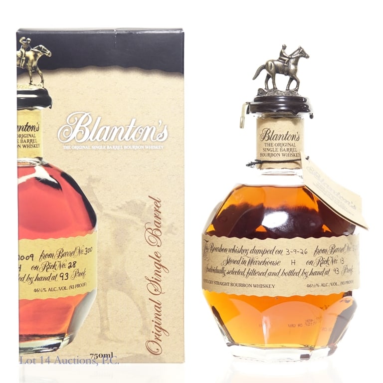 Blanton's Single Barrel Bourbon "B": Blanton's Single Barrel Bourbon, 93 Proof, 750 ml, Letter B, Dump Date: 03-9-26, Warehouse H, Barrel #5095, Bottle #199, Rick No. 13, Bottle #201, Box and neck tag included. Bag NOT included.