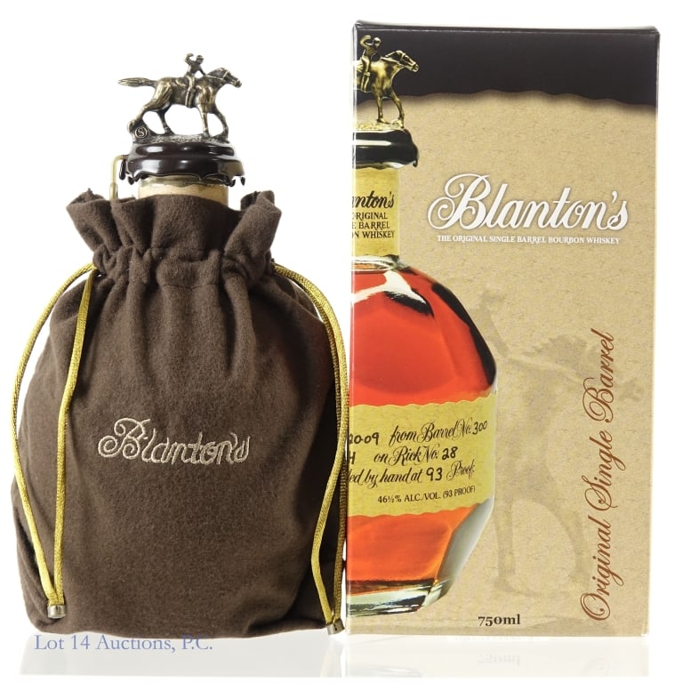 Blanton's Single Barrel Bourbon "S": Blanton's Single Barrel Bourbon, 93 Proof, 750 ml, Letter S, Dump Date: 5-3-23, Barrel #1373, Bottle #46. Box, neck tag and drawstring bag included.