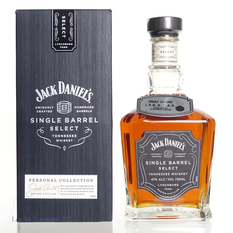 Jack Daniel's S.B. Whiskey, Shaw AFB, 2019: Jack Daniel's Single Barrel Select Tennessee Whiskey 2-7-19 Bottling, Barrel no. 19-00929, Rick No. L-21. , 47% ABV, 750 ml, Specially Selected for USAF AMMO I.Y.A.A.Y.A.S., Shaw AFB, SC. , Personal C