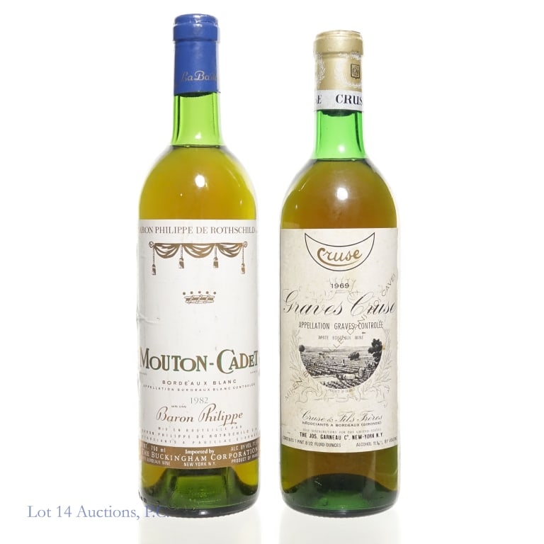 '82 Mouton-Cadet & '69 Graves Cruse White Bordeaux: 1982 Baron Philippe De Rothschild Mouton - Cadet Bordeaux Blanc. 750 ml, 11.5% ABV *** 1969 Cruse & Fils Freres Graves Cruse White Bordeaux. 1 Pint 8 1/2 fl oz, 11.5% ABV.