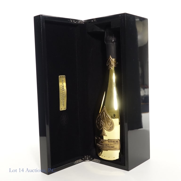 NV Armand de Brignac Ace of Spades Gold Brut: NV Armand de Brignac Ace of Spades Gold Brut Champagne in presentation lacquer case and soft cover. 750ml, 12.5%abv.
