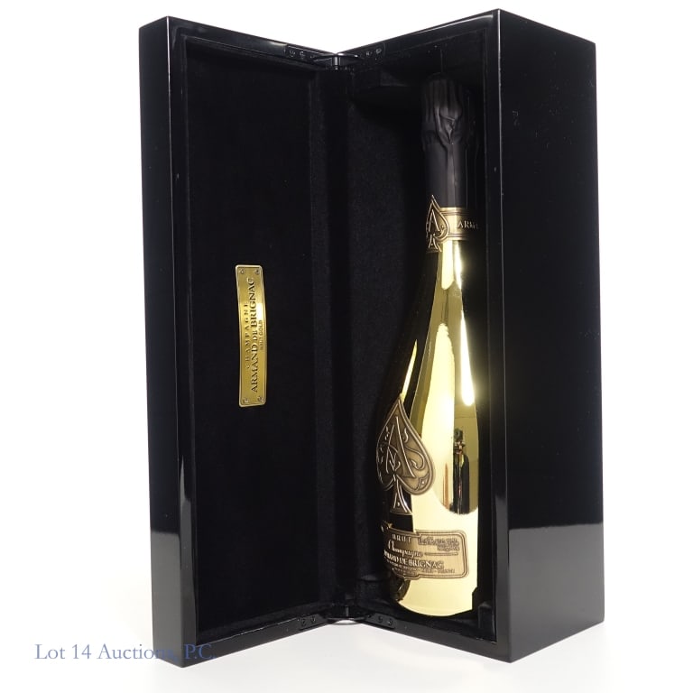 NV Armand de Brignac Ace of Spades Gold Brut: NV Armand de Brignac Ace of Spades Gold Brut Champagne in presentation lacquer case and soft cover. 750ml, 12.5%abv.