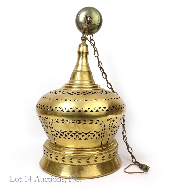 Moroccan Style Hanging Brass Lamp, Swan Figure (1 of 8)