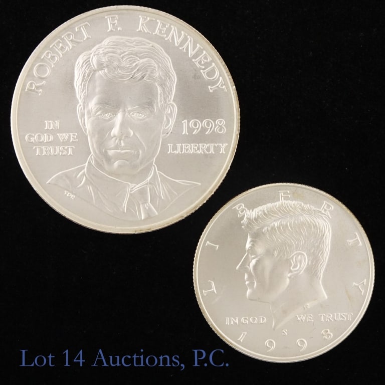 1998-S US Silver R.F. Kennedy $1 & 50c 2-Coin Set: 1998-S United States Mint silver Kennedy collection 2-coin set (San Francisco Mint) in OGP with COA. Metal is 90& silver with combines ASW of 1.135 ozt, Includes the following: ---silver uncirculated