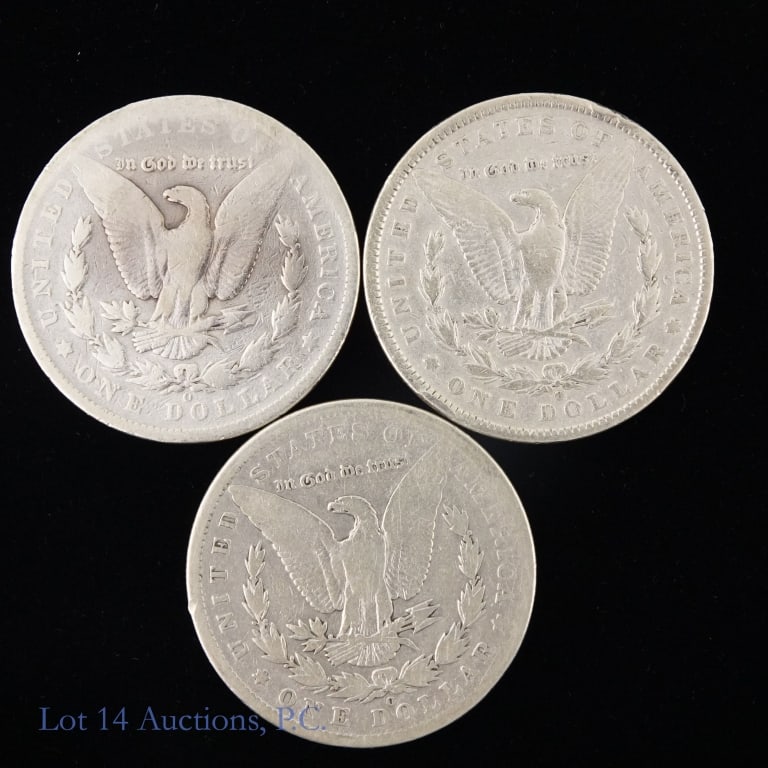 1899o, '00o & '01o Silver Morgan $1 ASW 2.3 Oz, 3: Three (3) United States 90%-silver Morgan dollars (New Orleans Mint) as follows: ---1899-o, ---1900-o, and ---1901-o. Silver content confirmed on Lot 14 Auctions electronic metal verifier and weighs