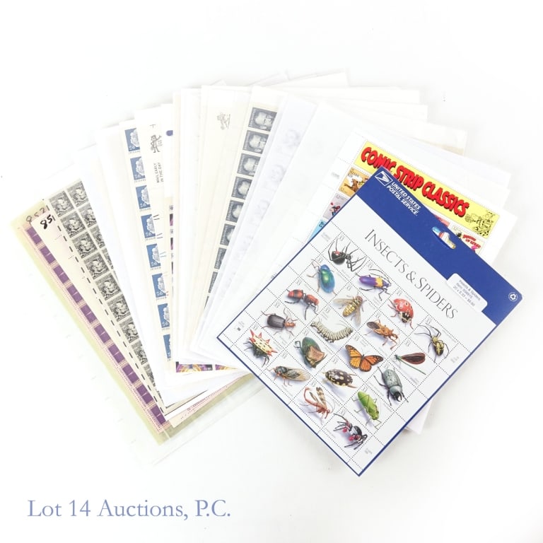 Various US Unused Postage Stamp Blocks (+$215): Thirty-three (33) United States mint condition postage stamps blocks (face value greater than $215) as follows: ---1998 insects & spiders 33 cent 20 stamp block ($6.60); ---1997 ---Pacific '97 interna