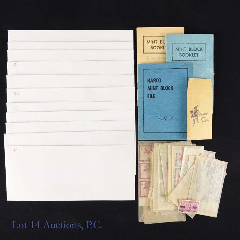 US Postage Stamps Collection (Unused) +9 Oz: Over nine ounces (+9 oz.) of various properly stored unused, mint condition mostly United States postage stamps in envelopes, mint books and protective covers. Date ranges from the mid 1920s forward. 