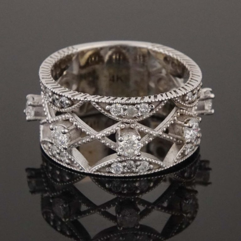 14k White Gold Diamond Band Ring w/ ID (1 of 7)