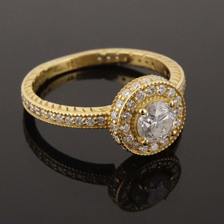 14k Y Gold Diamond Engagement Ring w/ ID: Size 6.5 classic engagement style ring made with 14k yellow gold, decorated with diamonds (0.50 cttw center, 0.45 cttw sidestones). Total weight of ring is approximately 2.65g. Identification and appr