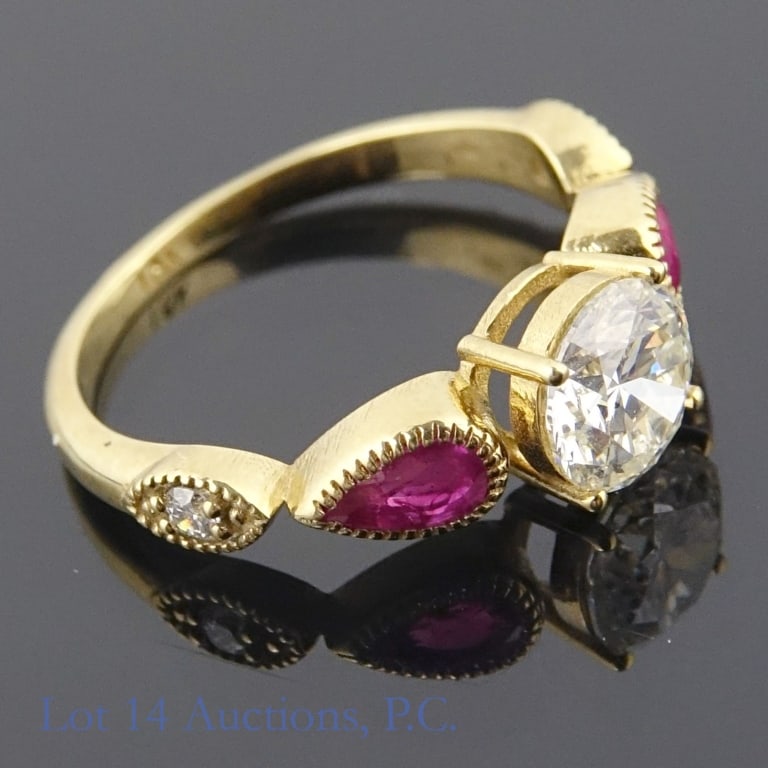 18k Yellow Gold Diamond & Ruby Engagement Ring (1 of 6)