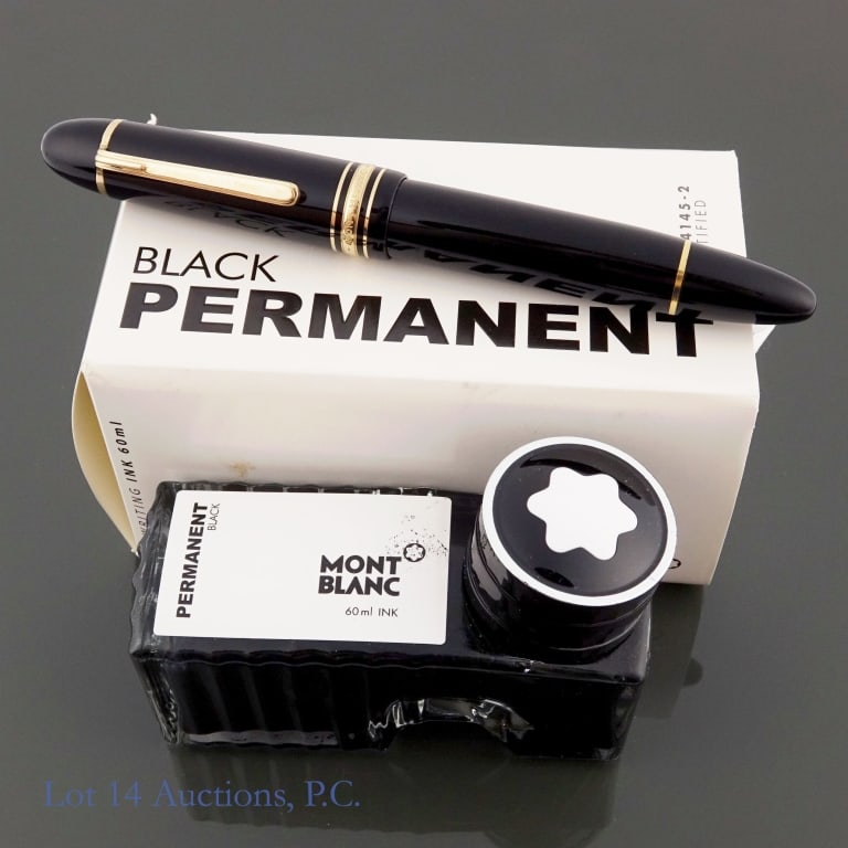 Montblanc Meisterstuck 149 Fountain Pen 14K Nib: Montblanc Meisterstuck 149 The Diplomat fountain pen. 14K two tone nib. Very good used condition. Lot also includes nearly full bottle of Montblanc black permanent ink.