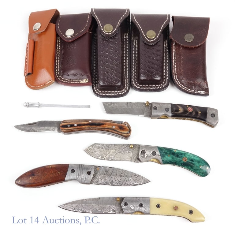 Damascus Pocket Knives In Leather Sheaths (5) (1 of 4)
