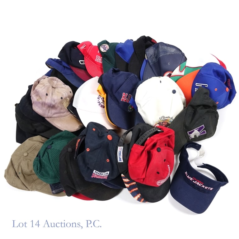 Baseball Caps Lot (40+): More than forty (40+) various baseball caps. Bears, Blackhawks, Cubs, White Sox, Bulls, Penguins, Red Wings, Red Sox, Yankees, Gators, Lion King, Warner Brothers, Orange County Choppers, and more. See