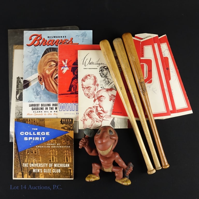 Uncle's Sports Memorabilia Collection: Interesting assortment of primarily baseball themed memorabilia. Among the treasures you will find a 1964 White Sox scorebook that exhibits significant wear and tear ***3 vintage White Sox megaphones 
