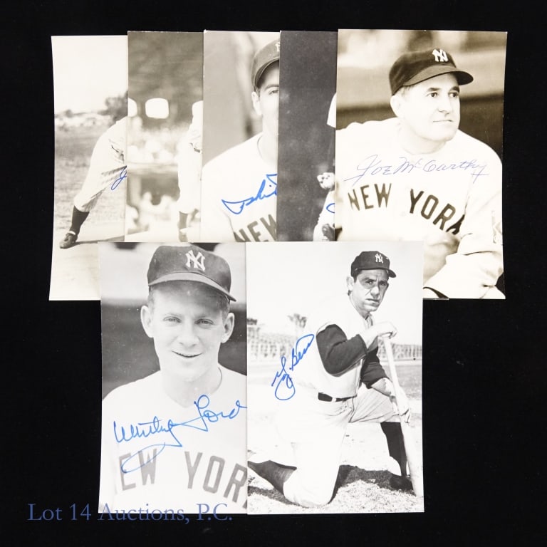 Real Photo Postcards - 7 Sig NY Yankees: *** This lot is sold "as is" with not COAs or guarantees. *** Seven (7) black & white Real photo postcards (Jim Rowe distributed??) - signed by 7 New York Yankees Hall of Fame members. 3.5" x 5-3/8". 