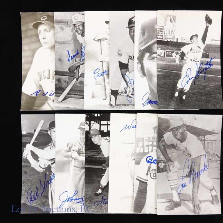 Real Photo Postcards - 12 Sig Cardinals Reds: *** This lot is sold "as is" with not COAs or guarantees. *** Twelve (12) black & white Real photo postcards (Jim Rowe distributed??) - signed by St. Louis Cardinals and Cincinnati Reds Hall of Fame m