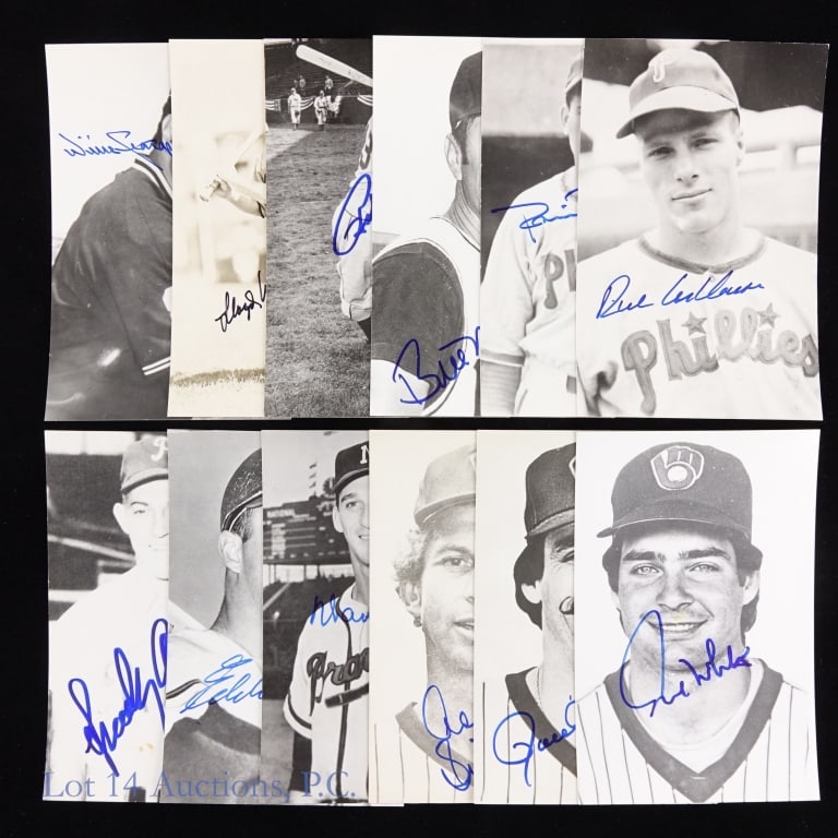 Real Photo Postcards - 11 Sig Braves Phils Pirates: *** This lot is sold "as is" with not COAs or guarantees. *** Twelve (12) black & white Real photo postcards (Jim Rowe distributed??) - signed by St. Louis Cardinals and Cincinnati Reds Hall of Fame m