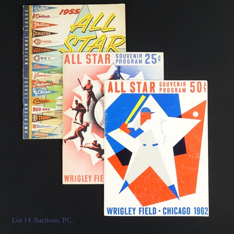 MLB All-Star Game Programs 1947 1955 1962 (3): The 1947 All-Star Game was the first mid-season classic to be held at Wrigley Field. This game saw the American League edge out the National League by a score of 2 to 1. The 1947 All-Star Game program