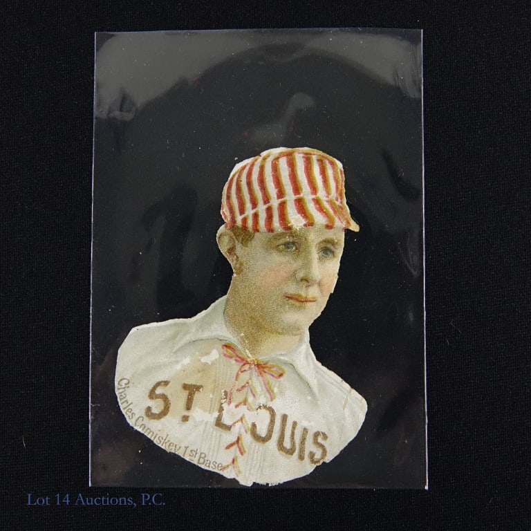 1888 Scrapps Tobacco Card Charles Comiskey Card: Commonly referred to as a Scrapps Tobacco card, this card was issued by HD Smith & Co in 1887 or 1888 and is considered by many to be one of the first cards to be issued by a confectionary company. A 