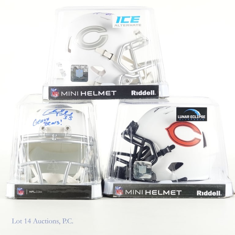 Tillman, Santos, Hicks Signed Mini Helmets (3): Three Riddell mini helmets signed by former Bears players. This collection includes single signed mini helmets from Charles Tillman *** Carlos Santos *** Akiem Hicks. None of the signatures have a thi