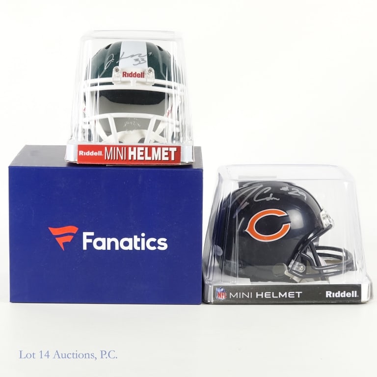 Signed Mini Football Helmets (3): Assortment of three single signed Riddell mini helmets. The highlight of this collection is a Y.A. Tittle signed NY Giants mini helmet. Tittle signed with a silver marker and added the inscription