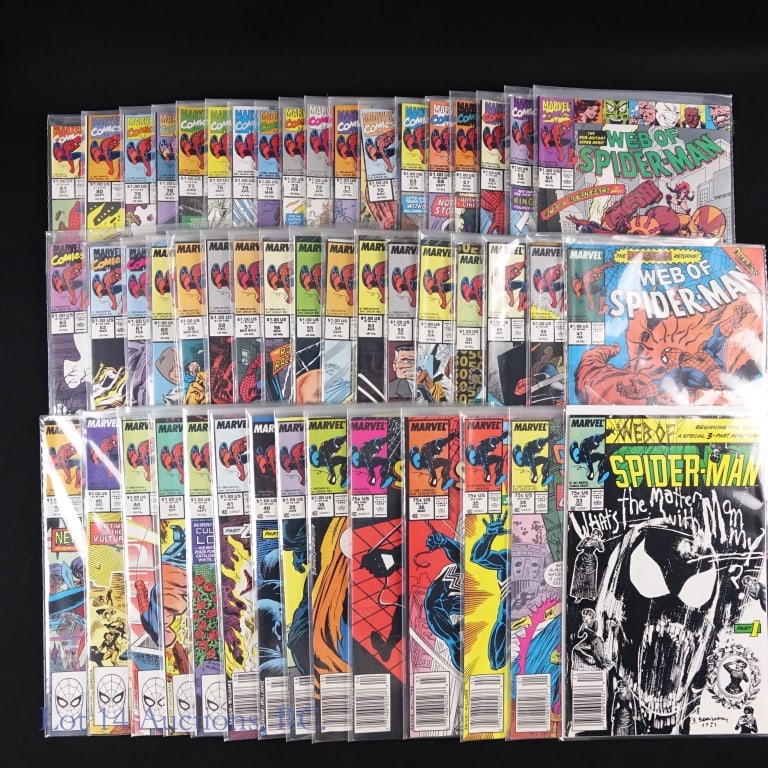 Web of Spider-Man #33-81, Key MARVEL (49): Web of Spider-Man #33-81, Key MARVEL (49). Web of Spider-Man comic books #33 through #81 including multiple Key Issues. Some Key Issues include: #36 - First appearance of Tombstone; #48 - First appear